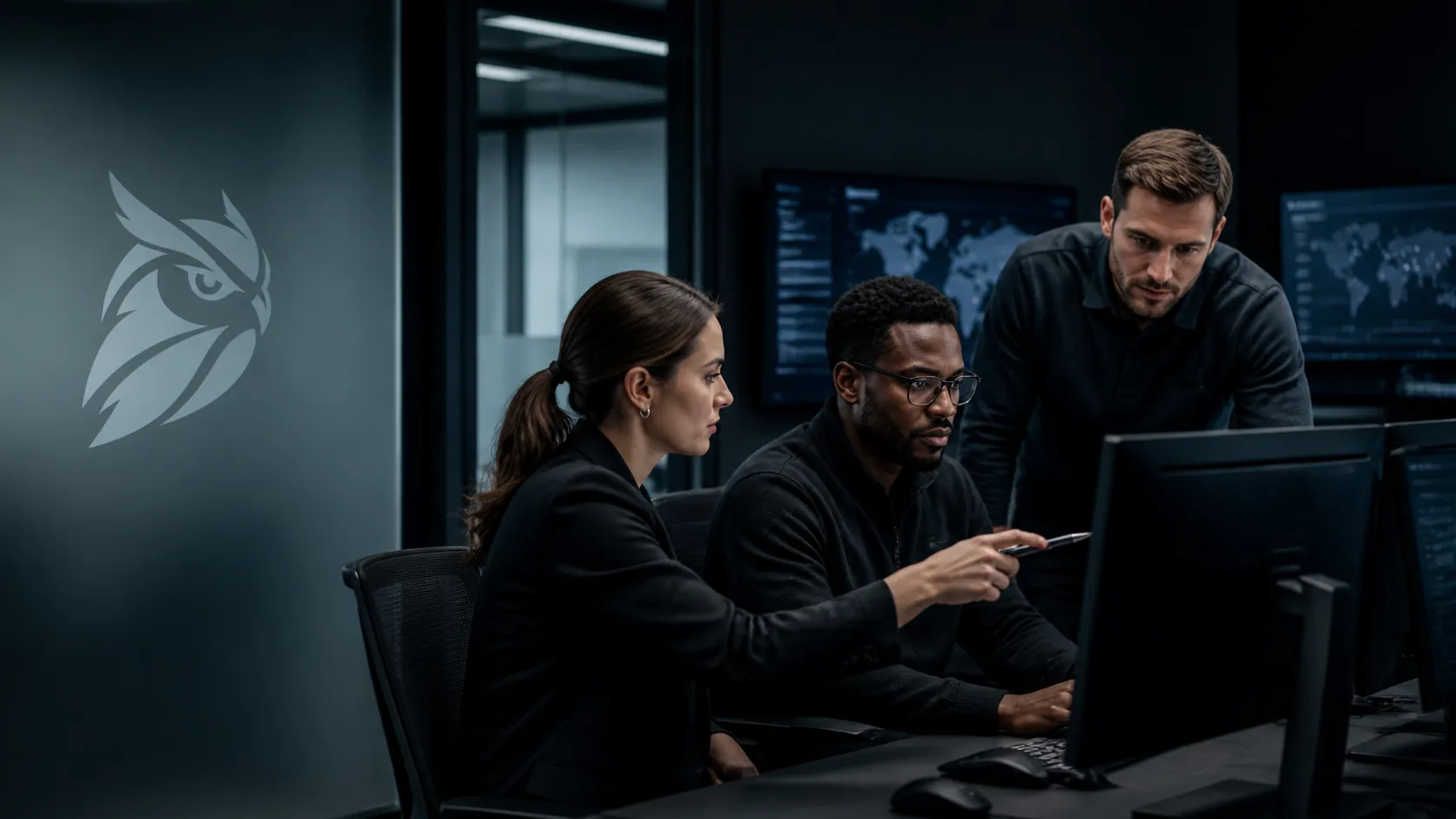 Illustration of a cybersecurity operations workspace